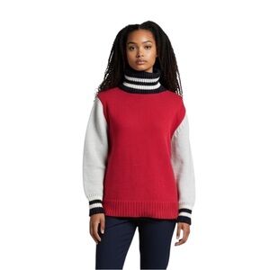 Celtic & Co Alpine Easy Slouch Roll Neck Turtleneck Colorblock Wool Sweater